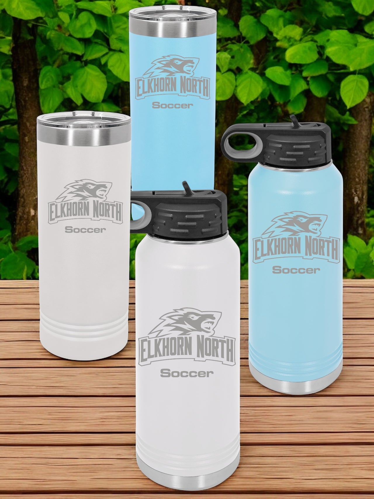 Elkhorn North Sports 32oz Water Bottle or 22oz Skinny Tumbler