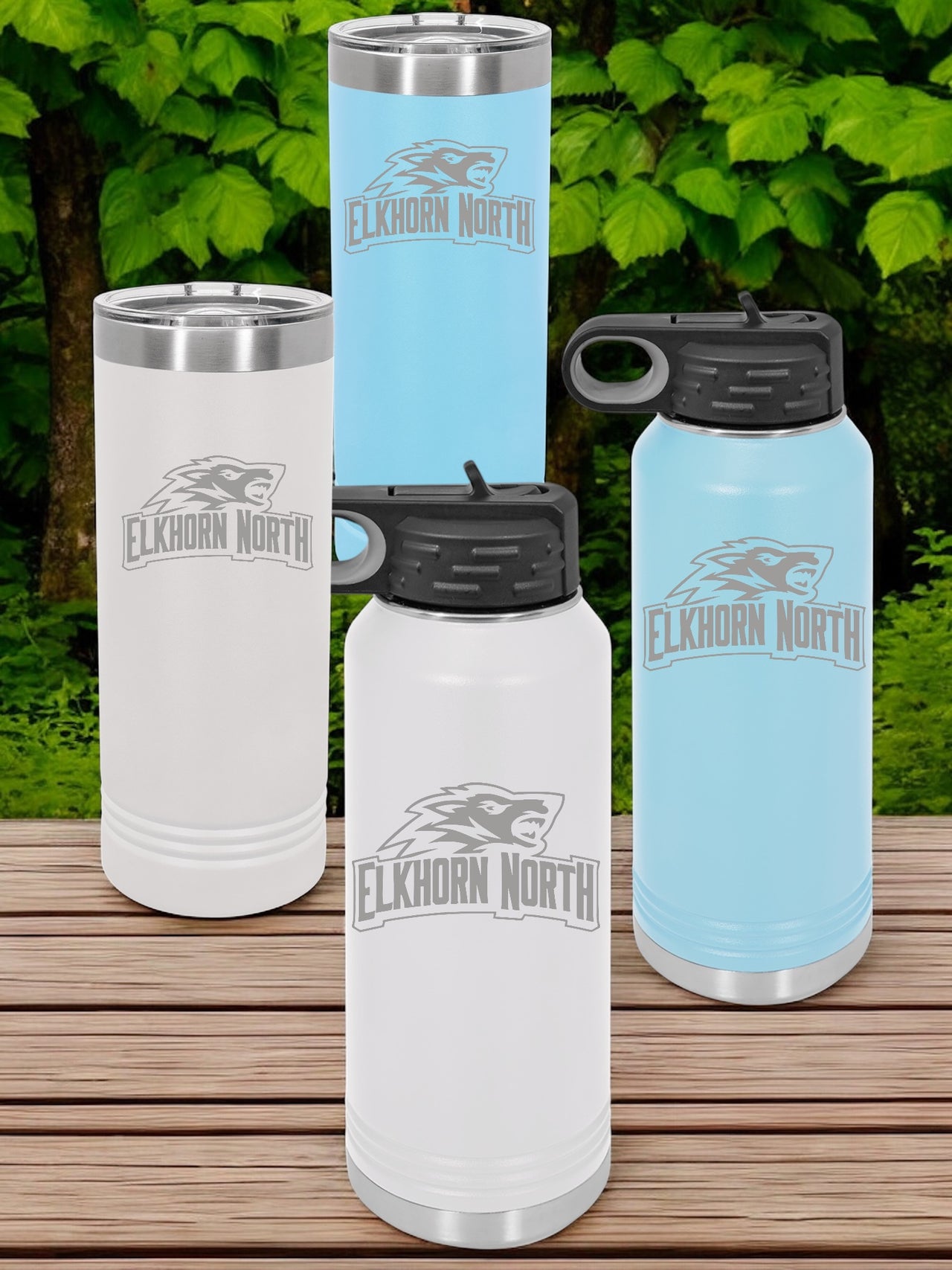Elkhorn North Sports 32oz Water Bottle or 22oz Skinny Tumbler