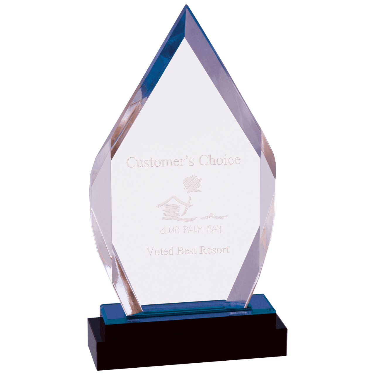 9" Blue Fusion Diamond Impress Acrylic with Black Glass Base