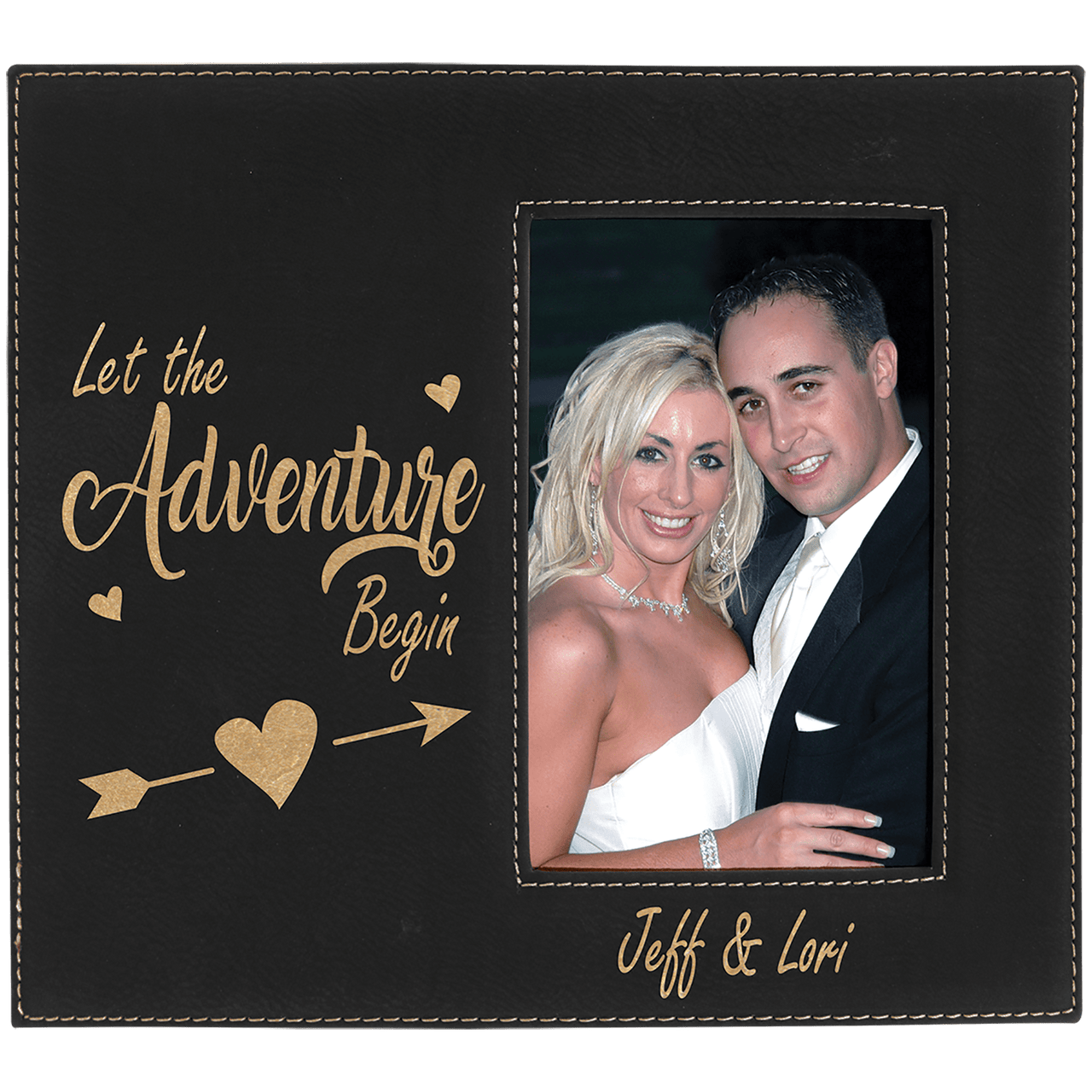 4" x 6" Black/Gold Laserable Leatherette Photo Frame