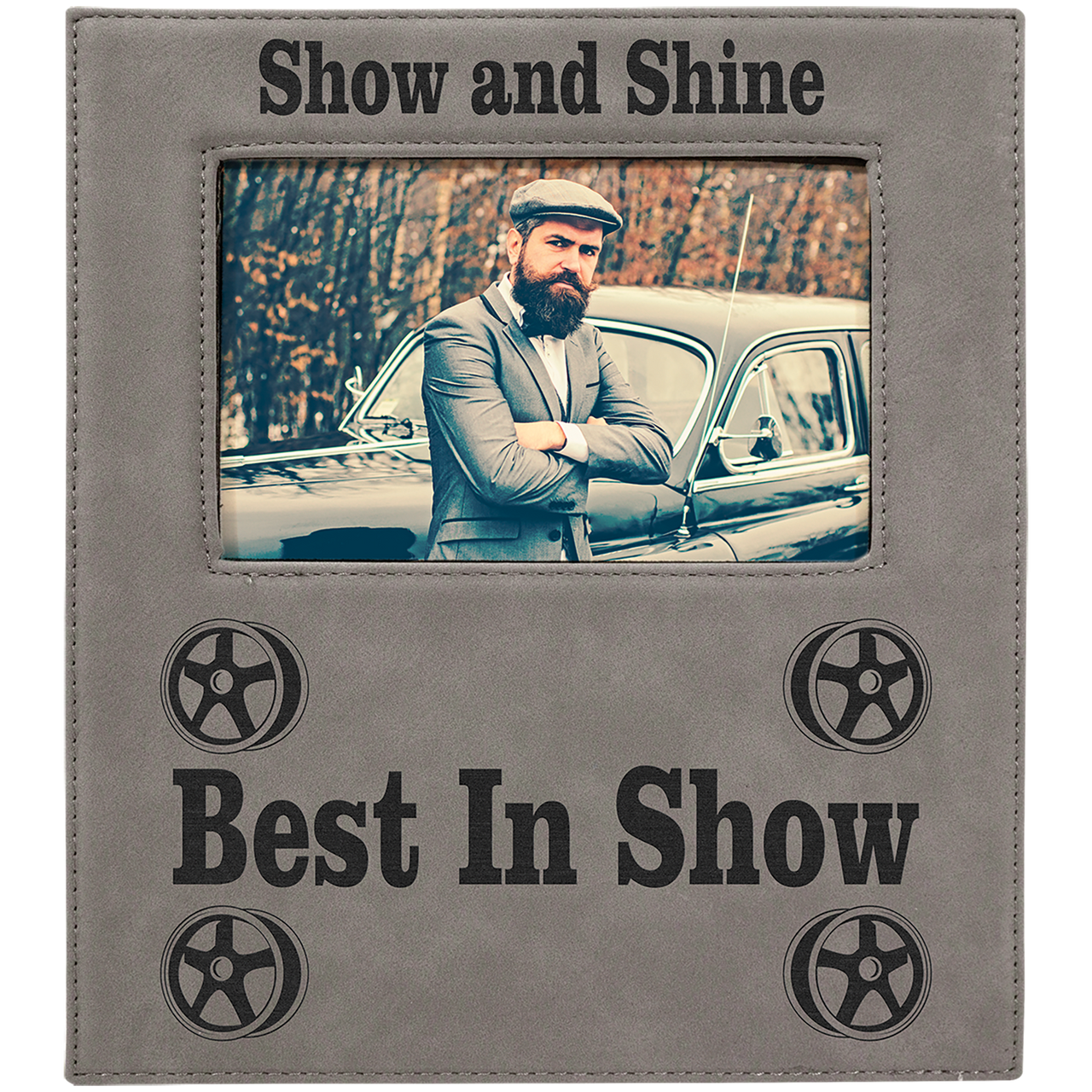 4" x 6" Gray Leatherette Photo Frame with 4 1/4" x 7 7/8" Engraving Area