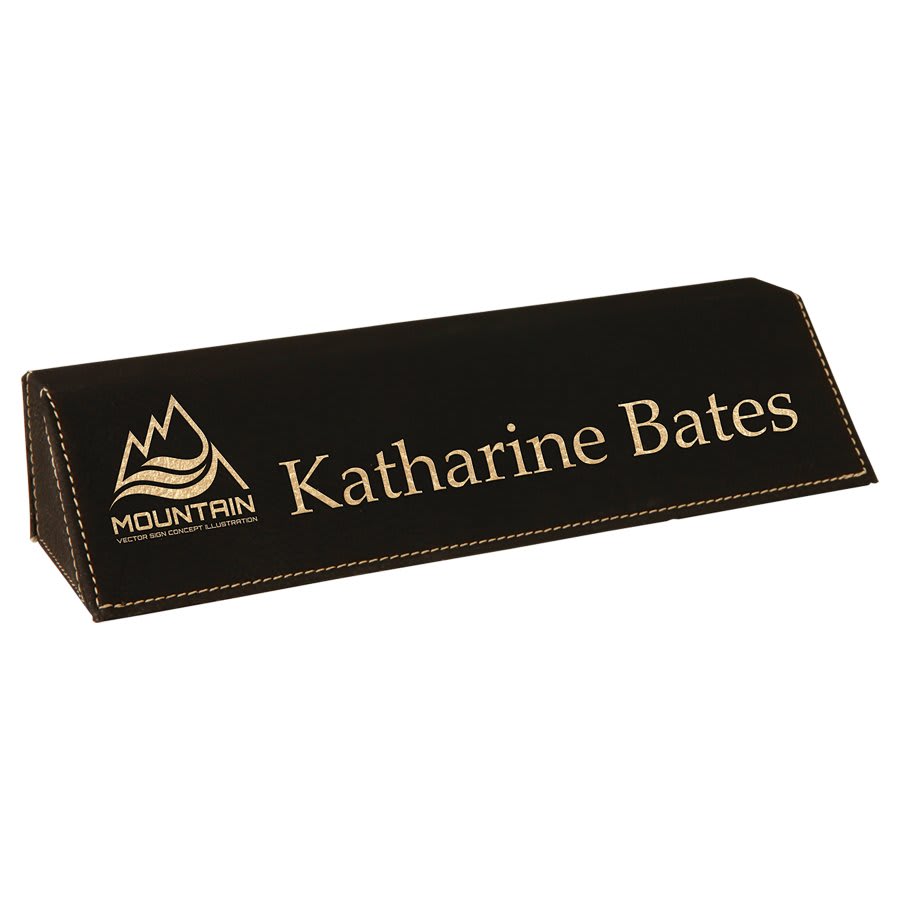 8 1/2" Black/Gold Laserable Leatherette Desk Wedge