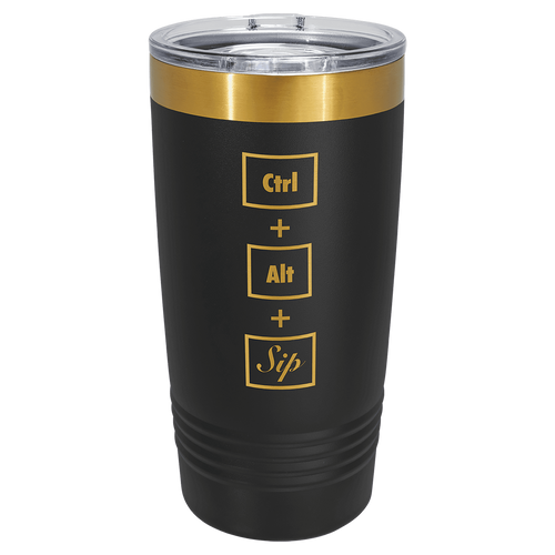 Polar Camel 20 oz. Black/Bright Gold ION-Plated Ringneck Tumbler with Slider Lid