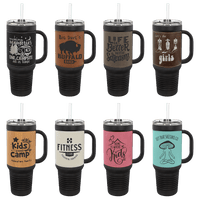 Thumbnail for Polar Camel 40 oz. Black with White Laserable Leatherette Travel Mug with  a Handle, Straw Included