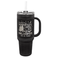 Thumbnail for Polar Camel 40 oz. Black with Black/Silver Laserable Leatherette Travel Mug with a Handle, Straw Included