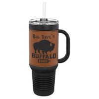Thumbnail for Polar Camel 40 oz. Black with White Laserable Leatherette Travel Mug with  a Handle, Straw Included