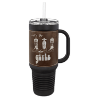 Thumbnail for Polar Camel 40 oz. Black with White Laserable Leatherette Travel Mug with  a Handle, Straw Included