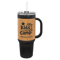 Thumbnail for Polar Camel 40 oz. Black with White Laserable Leatherette Travel Mug with  a Handle, Straw Included