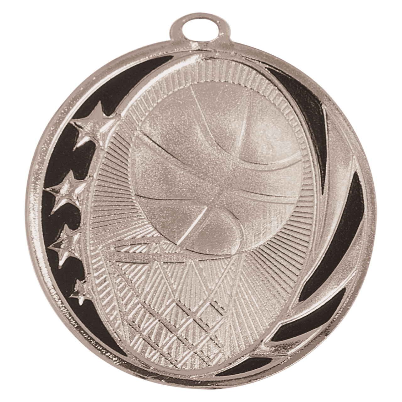 2" Bright Silver Basketball Laserable MidNite Star Medal