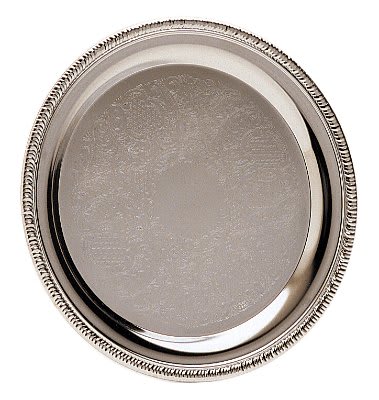 12" Round Gold Rim Silver Plated Tray