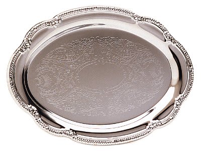 12" Round Gold Rim Silver Plated Tray