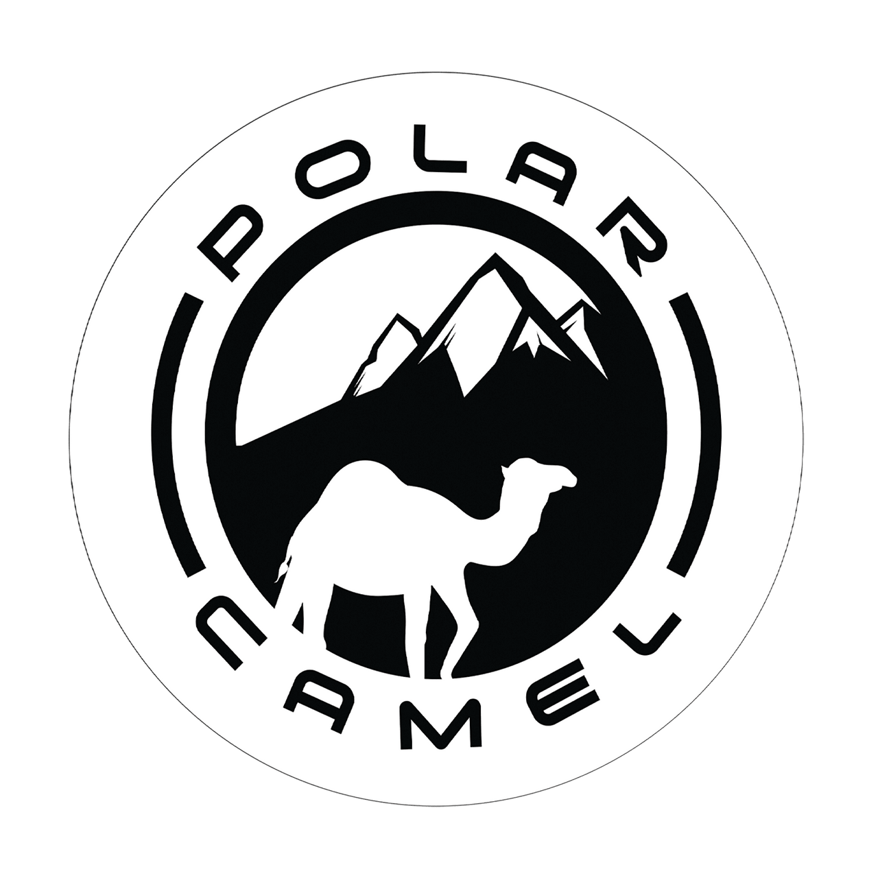 3 1/2" Round Polar Camel White Sticker with Black Text