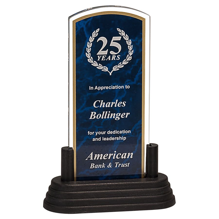 3" x 7" Blue Marbleized Arch Pop-In Acrylic (Base not included)