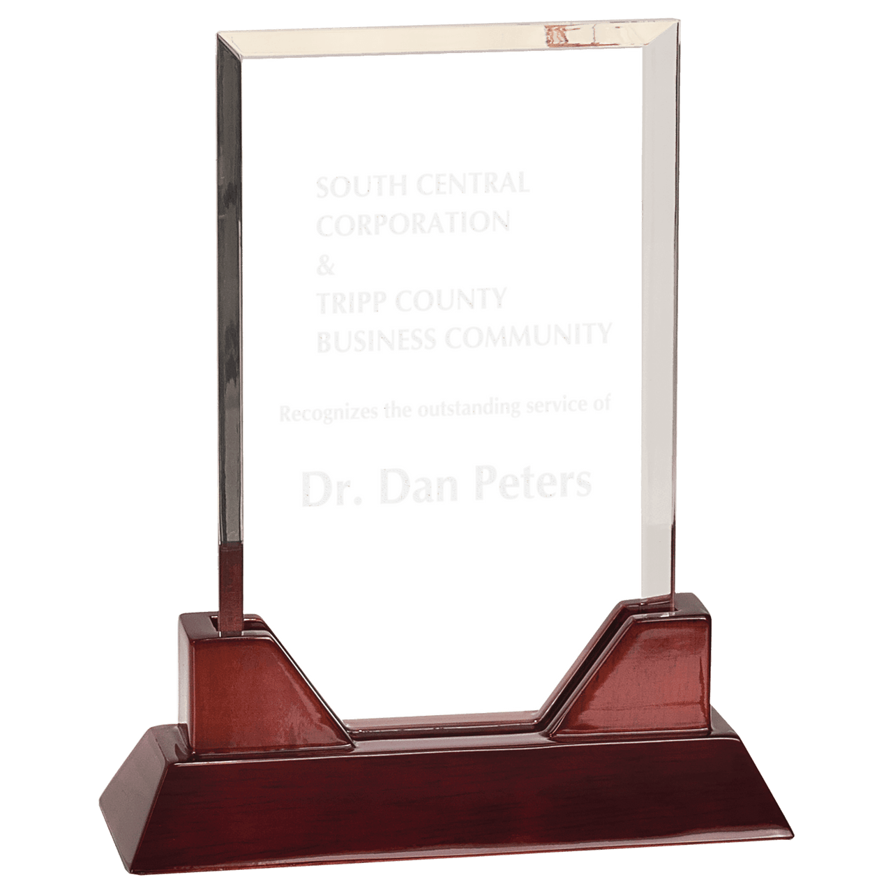 9 3/4" Rectangle Prestige Acrylic with Rosewood Piano Finish Base