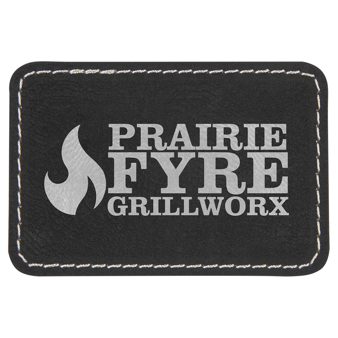 3" x 2" Rectangle Black/Silver Laserable Leatherette Patch with Adhesive