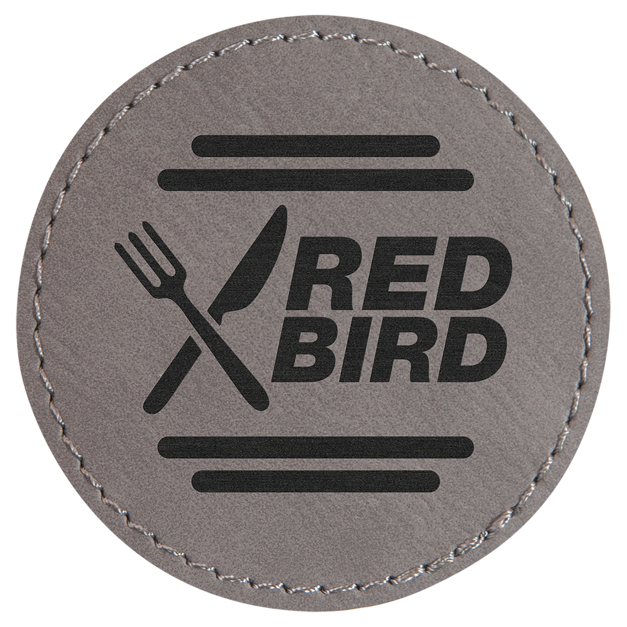 2 1/2" Round Black/Siler Laserable Leatherette Patch with Kota Pro Adhesive