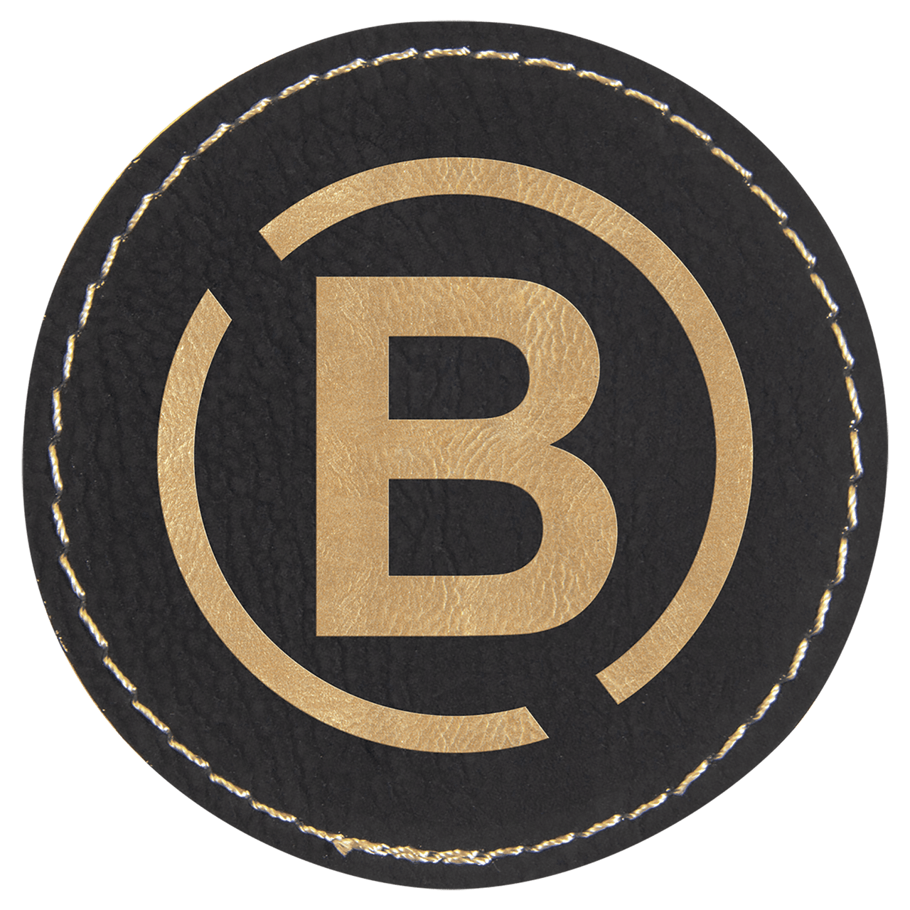 2 1/2" Round Black/Gold Laserable Leatherette Patch with Adhesive