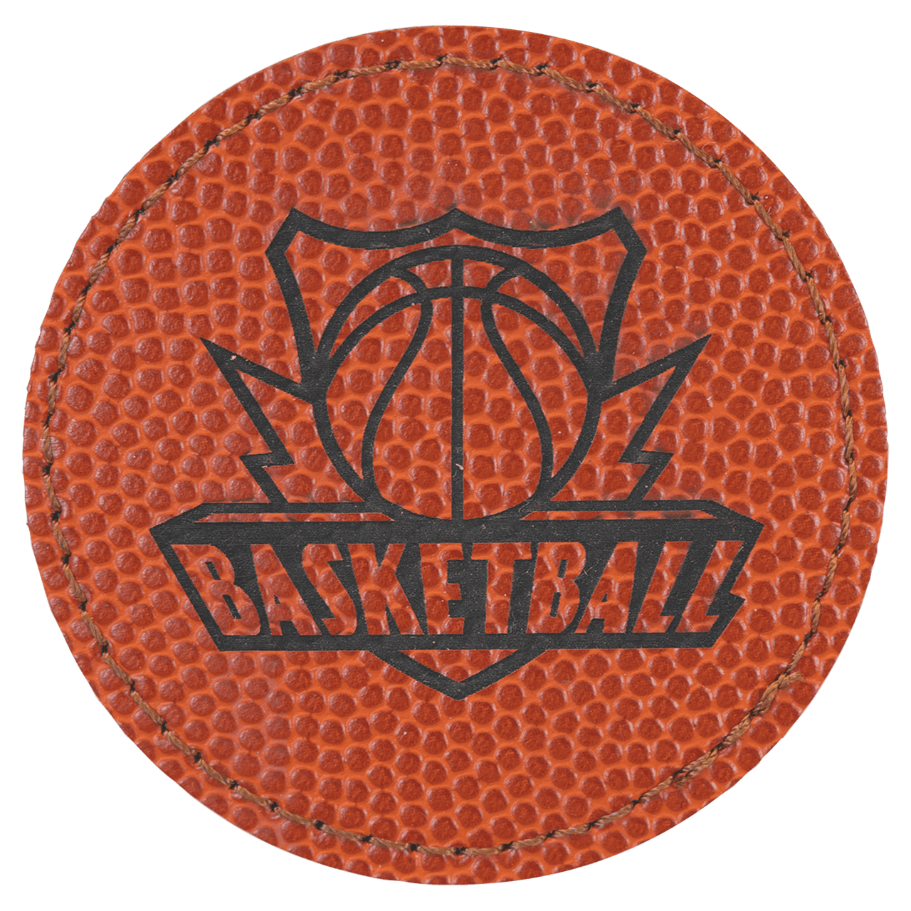 2 1/2" Round Basketball Laserable Leatherette Patch with Adhesive