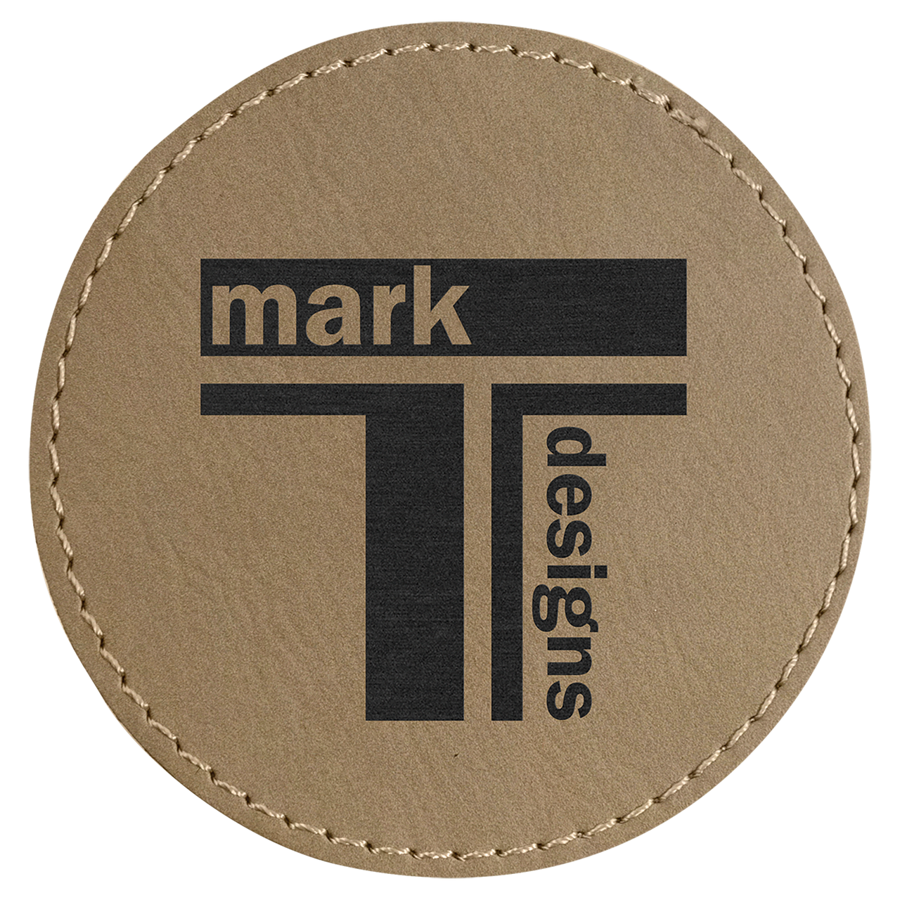 3" Round Dark Brown Laserable Leatherette Patch with Adhesive