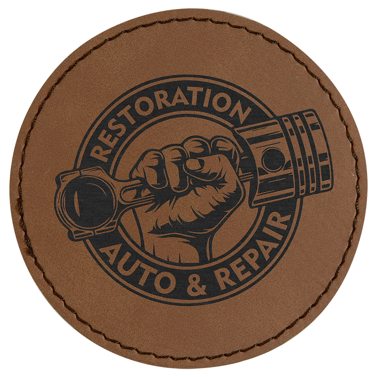 3" Round Dark Brown Laserable Leatherette Patch with Adhesive