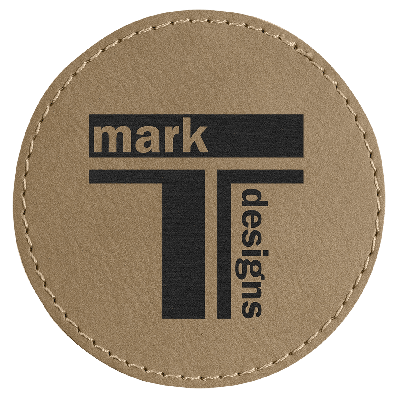 3" Round Black/Silver Laserable Leatherette Patch with Kota Pro Adhesive