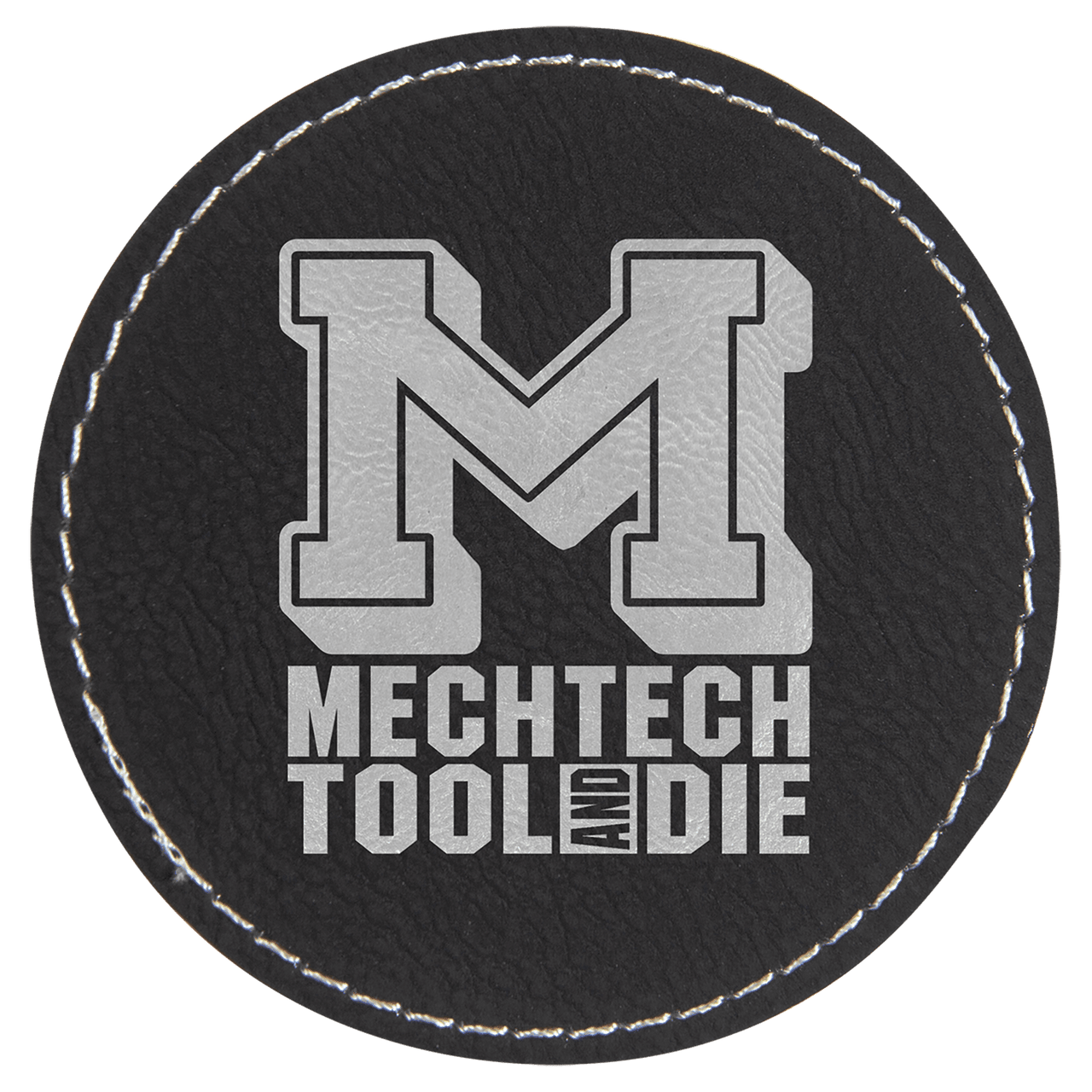 3" Round Black/Silver Laserable Leatherette Patch with Kota Pro Adhesive