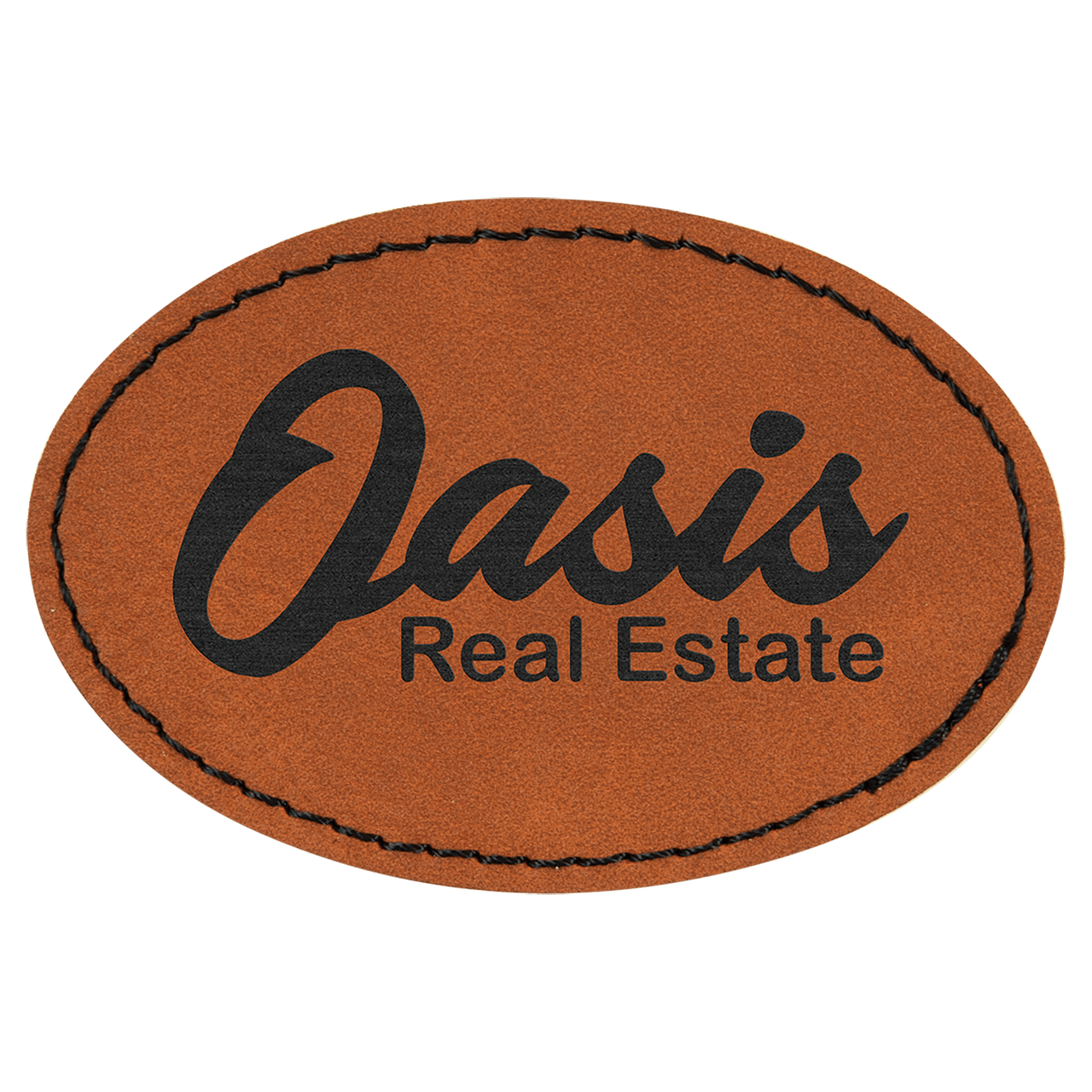 3" x 2" Oval Light Brown Laserable Leatherette Patch with Adhesive