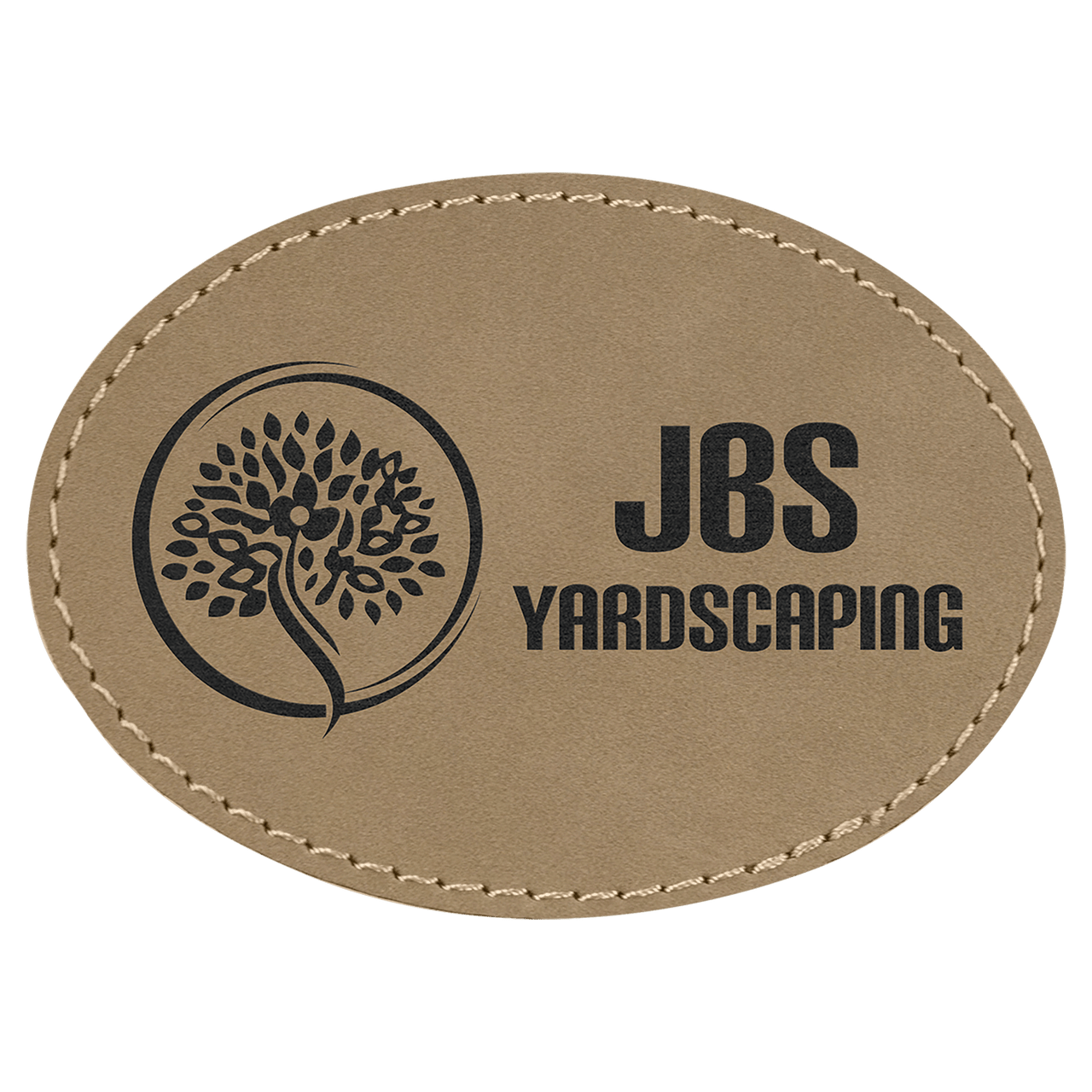 3 1/2" x 2 1/2" Oval Light Brown Laserable Leatherette Patch with Adhesive
