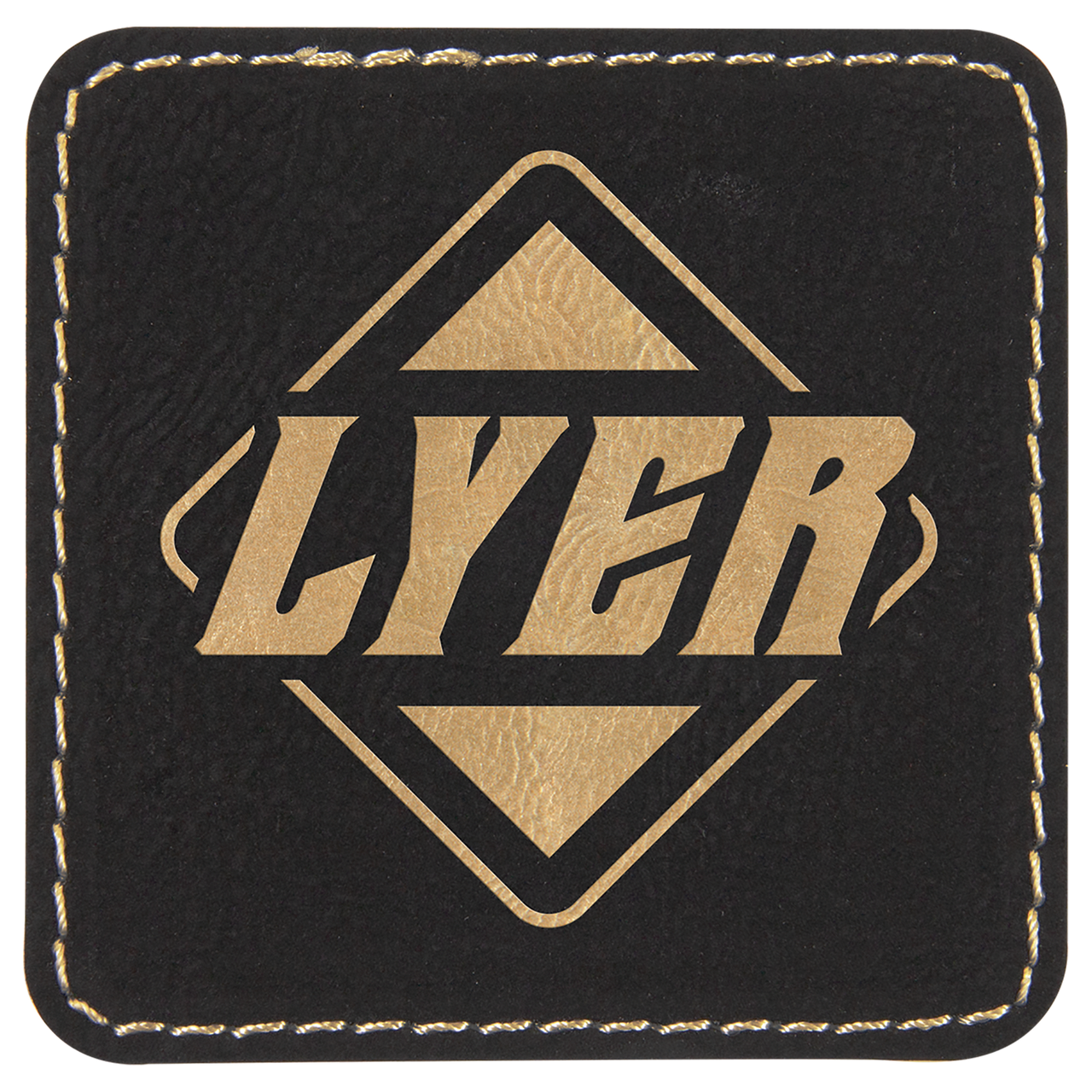2 1/2" x 2 1/2" Black/Gold Square Laserable Leatherette Patch with Adhesive