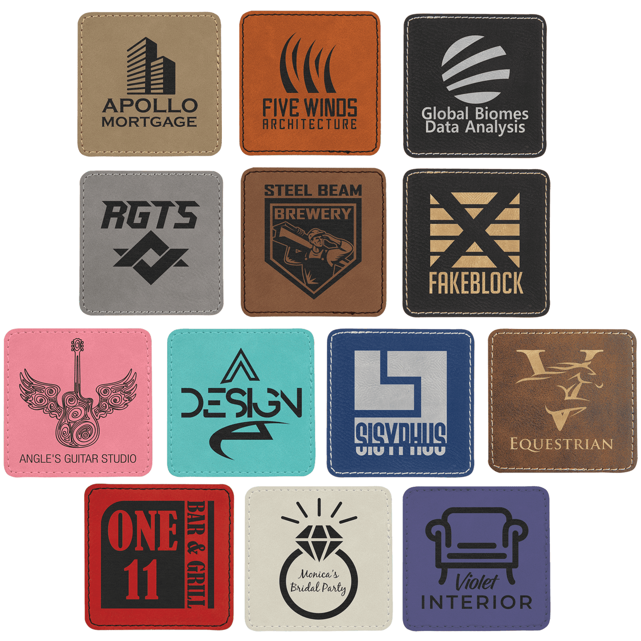 3" x 3" Square Light Brown Laserable Leatherette Patch with Adhesive