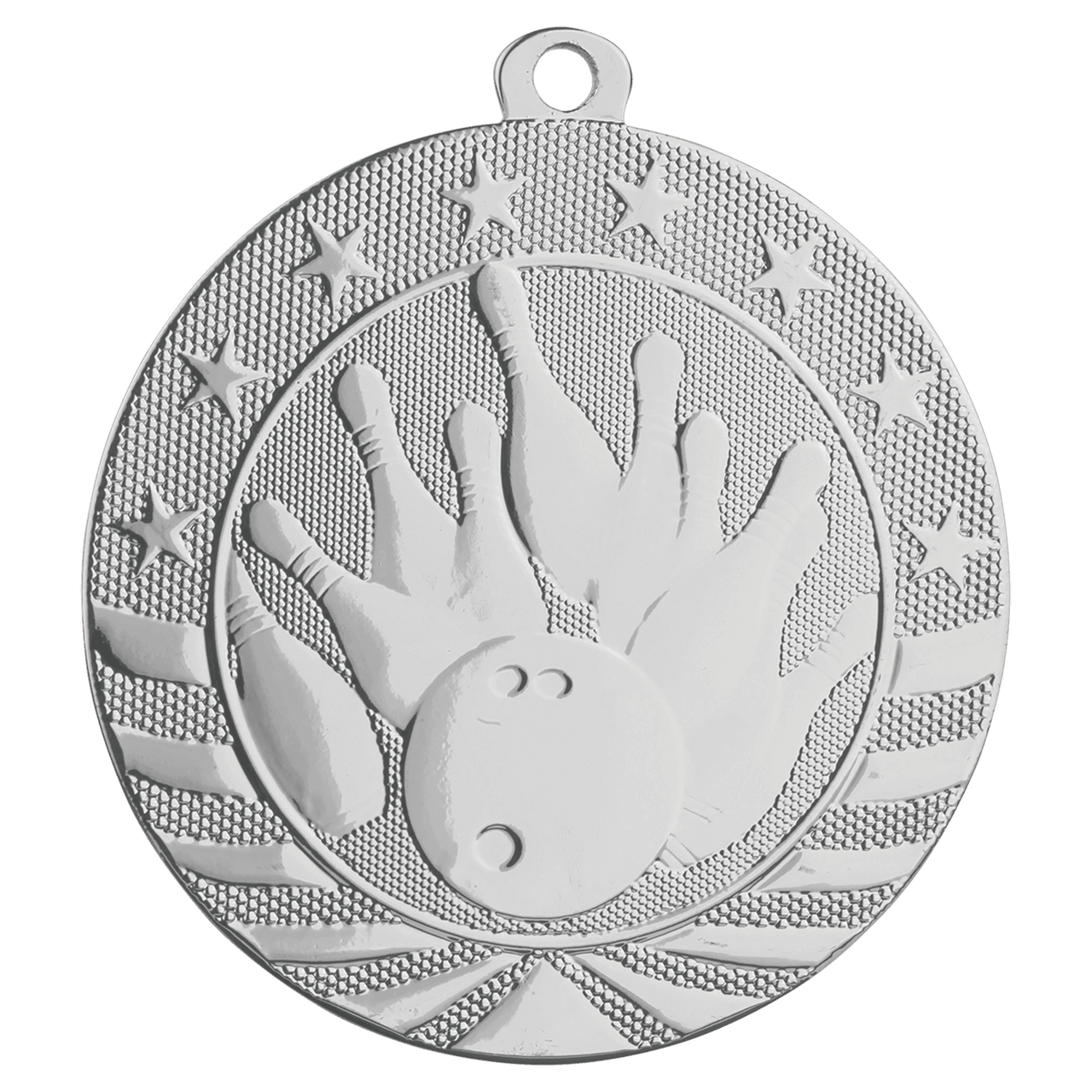 2 3/4" Bright Silver Bowling Starbrite Medal