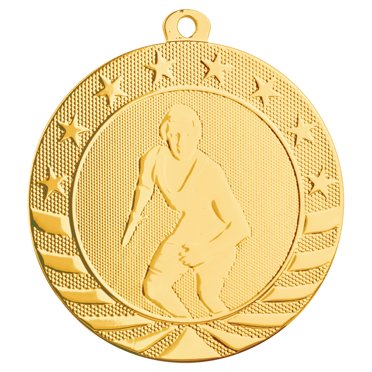 2 3/4" Bright Gold Wrestling Starbrite Medal