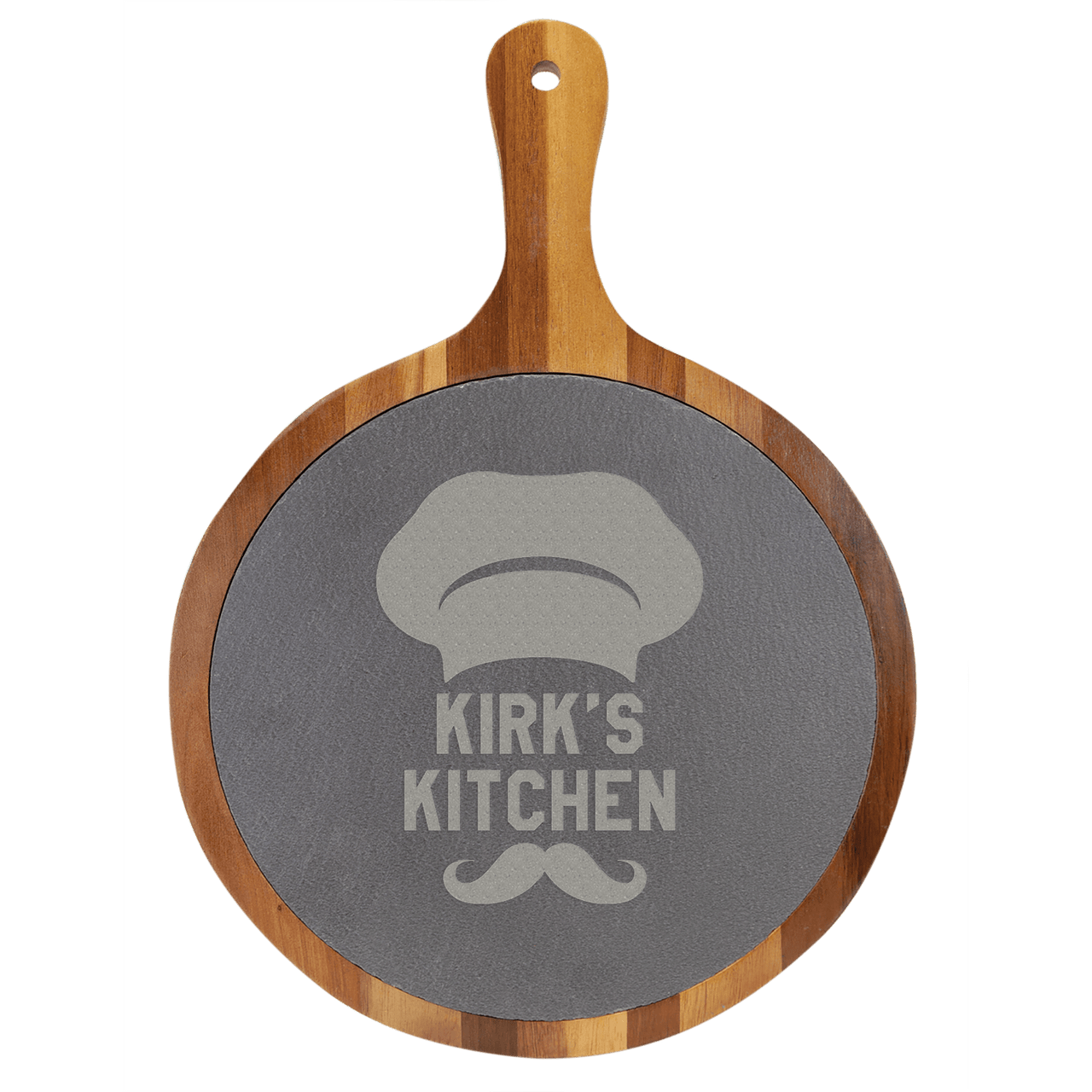 8 1/4" x 12 1/4" Round Acacia Wood/Slate Serving Board with Handle
