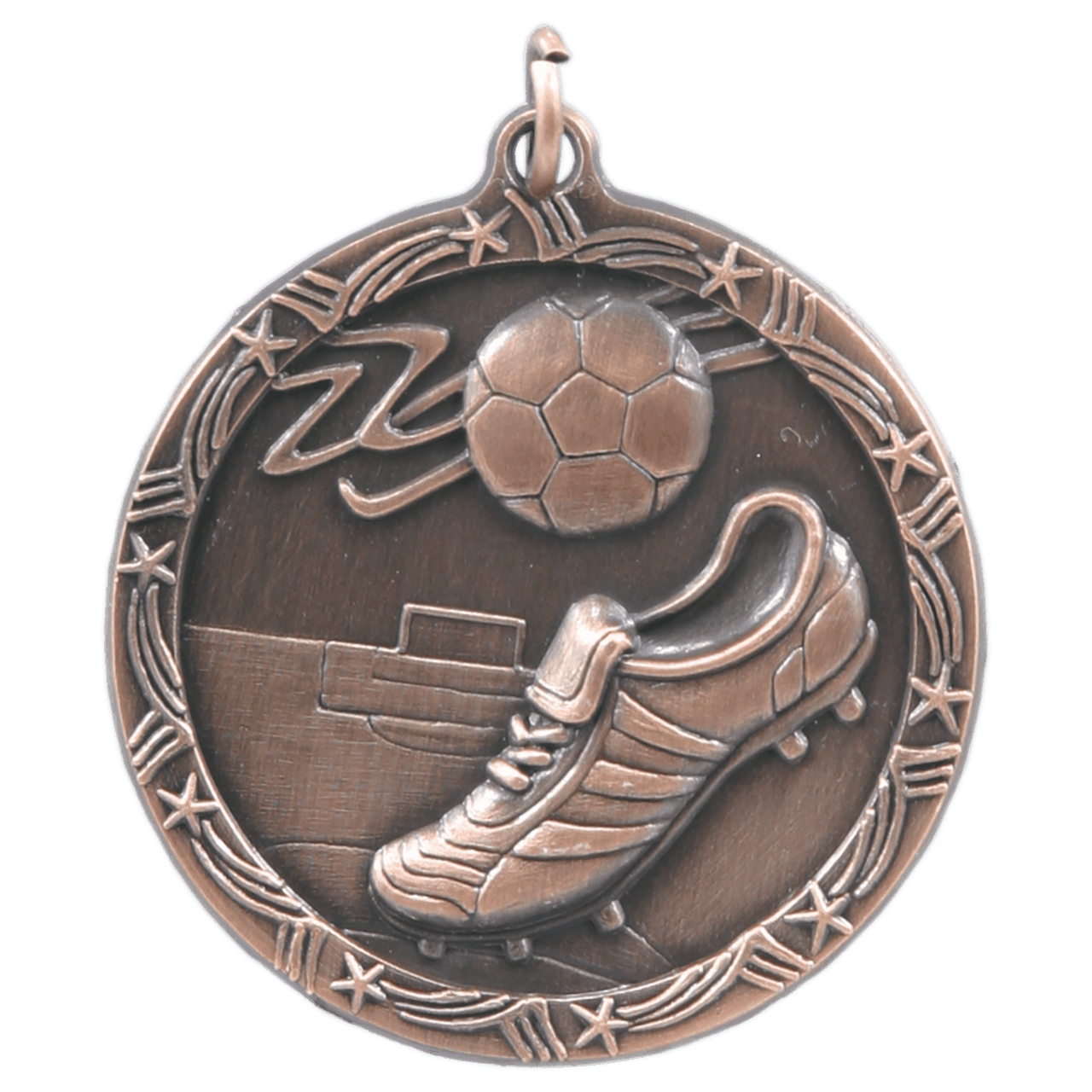 2 1/2" Antique Gold Soccer Shooting Star Medal
