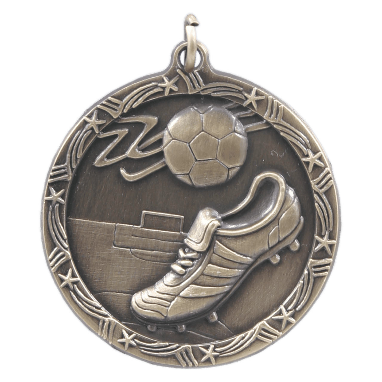 2 1/2" Antique Gold Soccer Shooting Star Medal