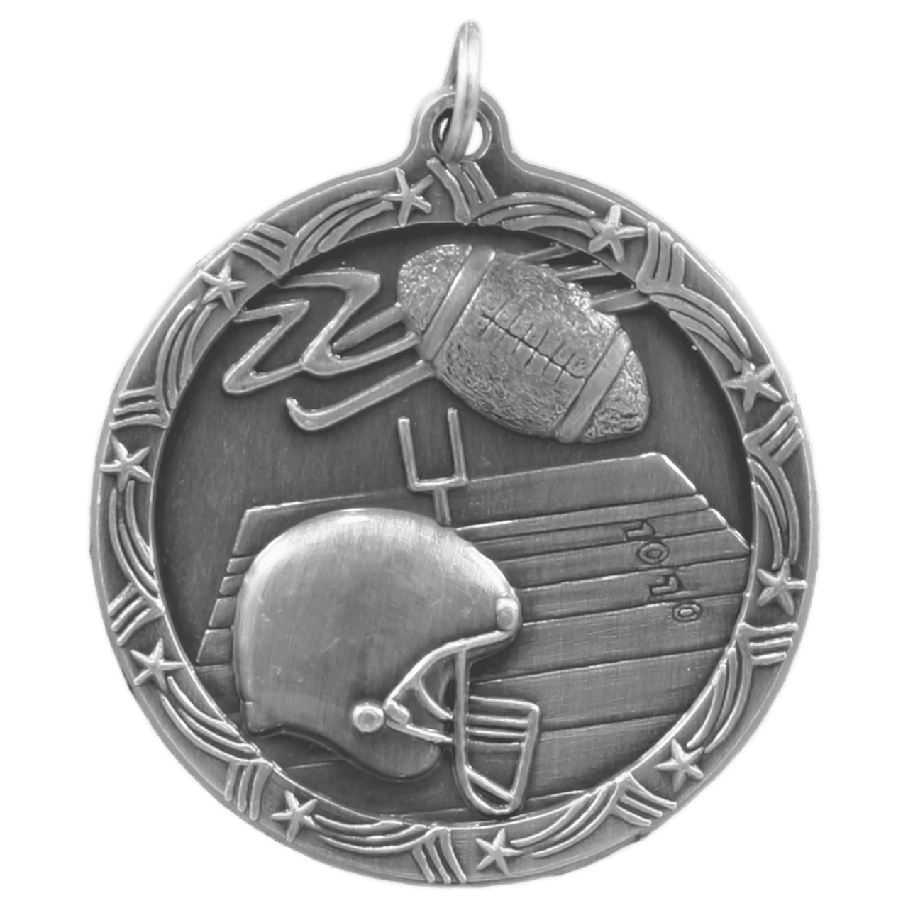 2 1/2" Antique Silver Football Shooting Star Medal