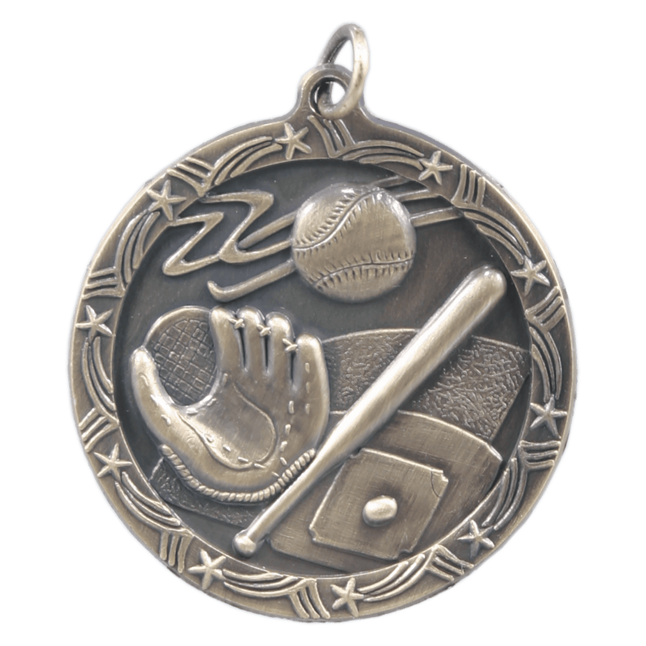 1 3/4" Antique Gold Baseball/Softball Shooting Star Medal