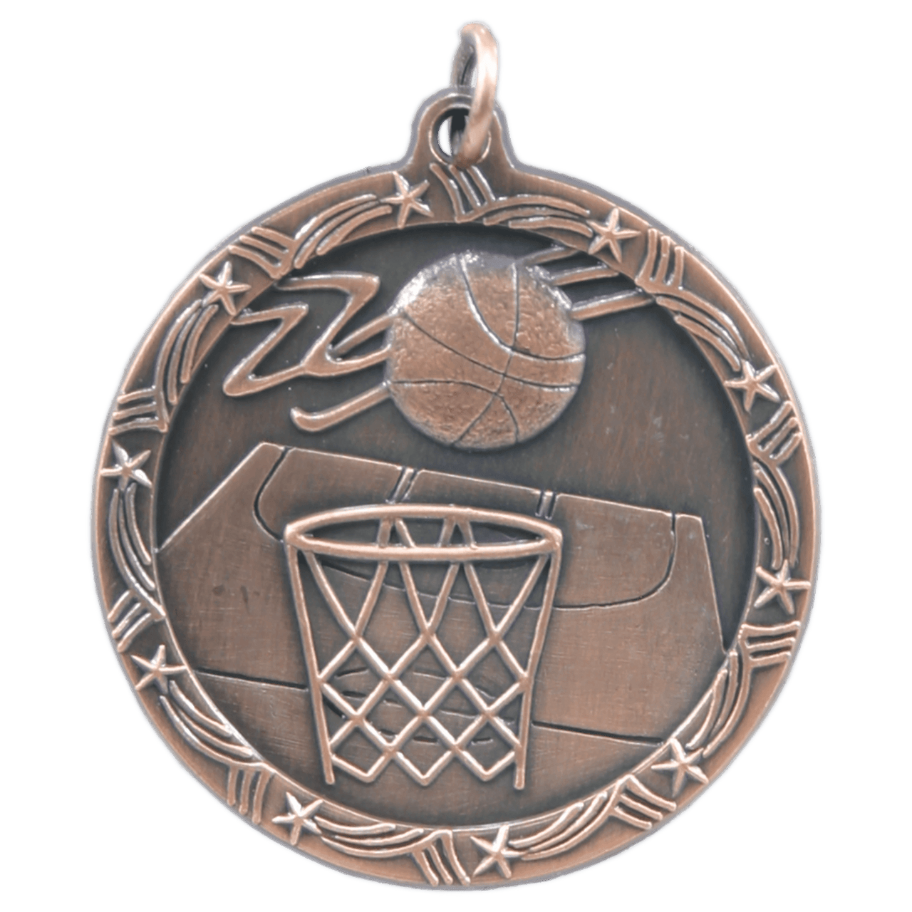 2 1/2" Antique Silver Basketball Shooting Star Medal