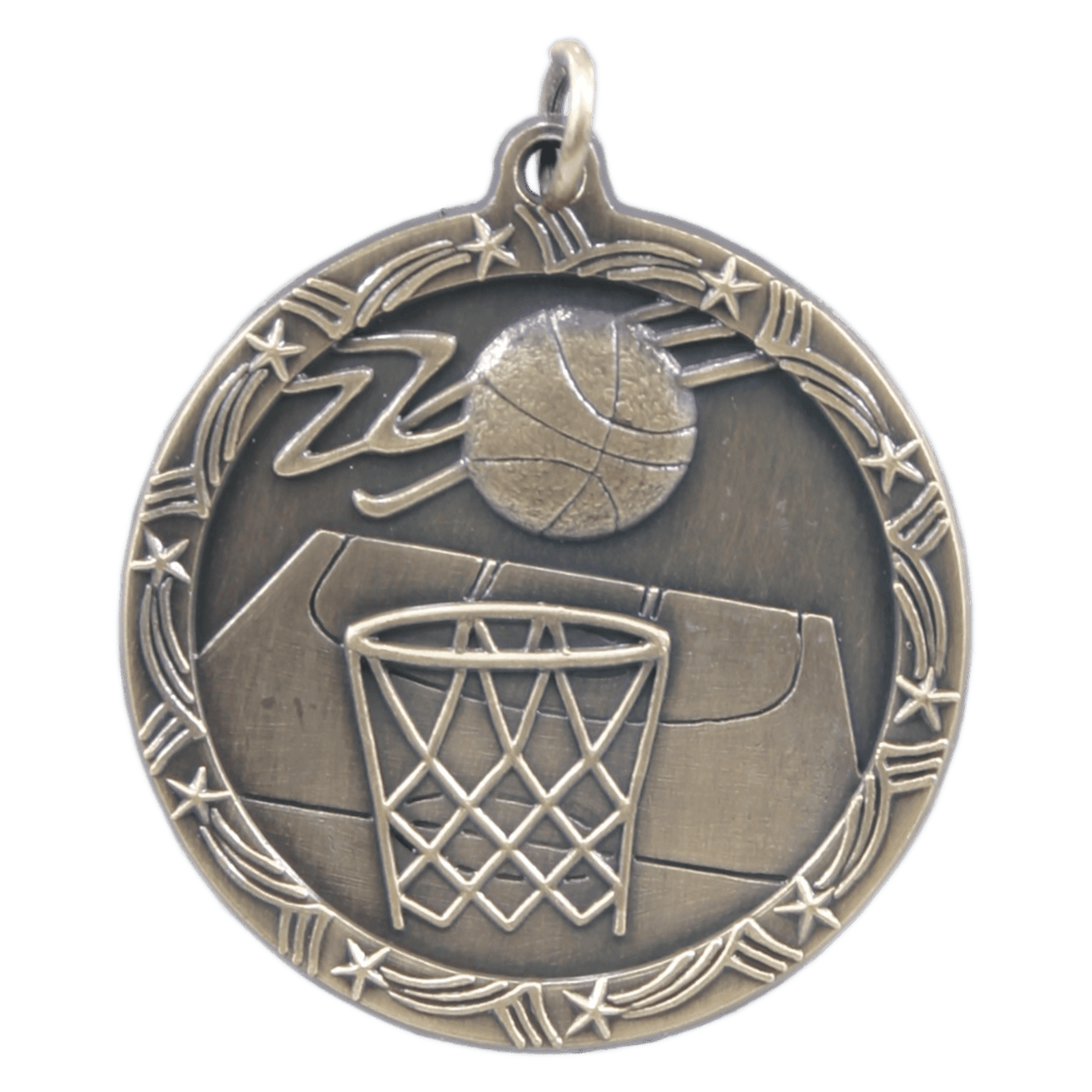 2 1/2" Antique Silver Basketball Shooting Star Medal