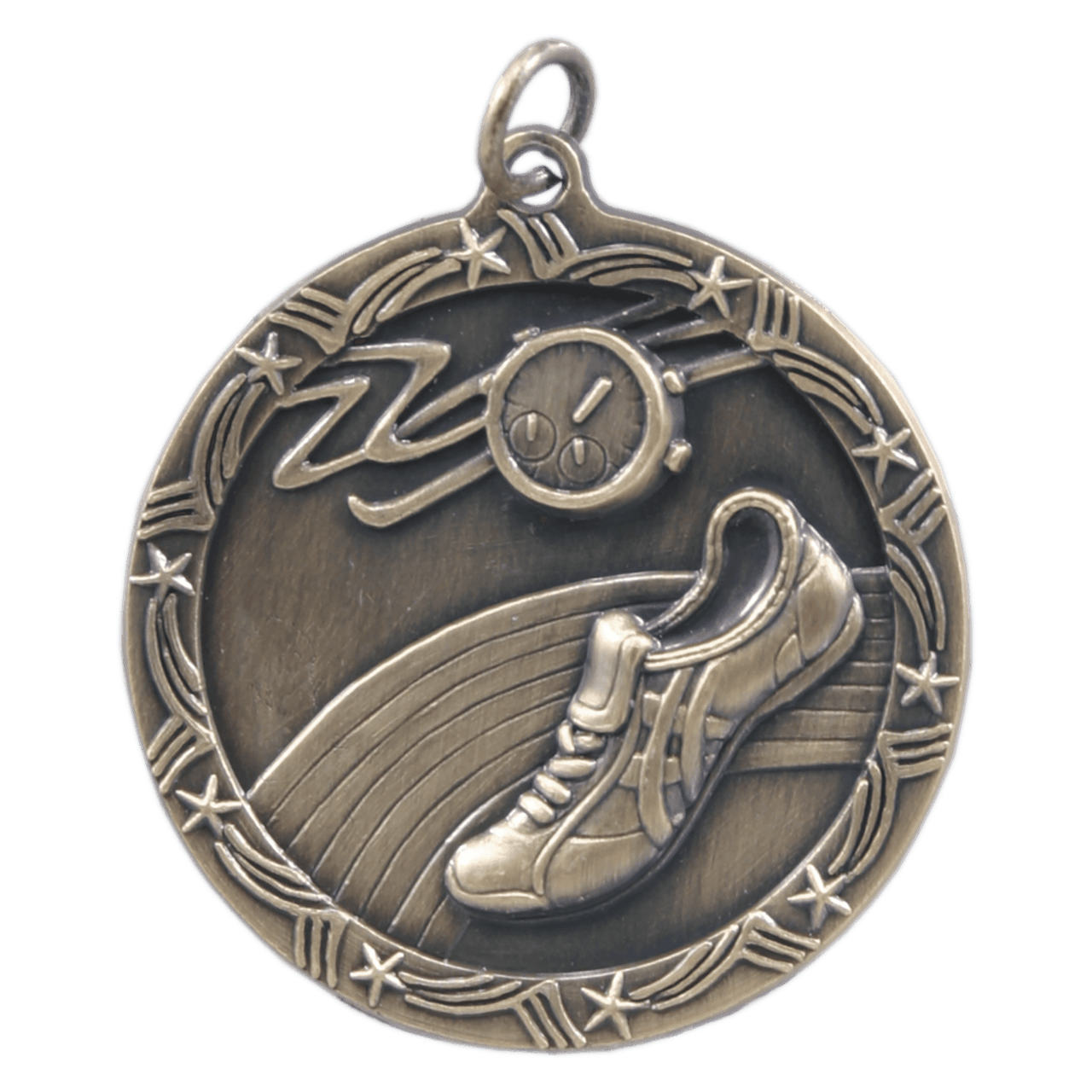 2 1/2" Antique Silver Track Shooting Star Medal