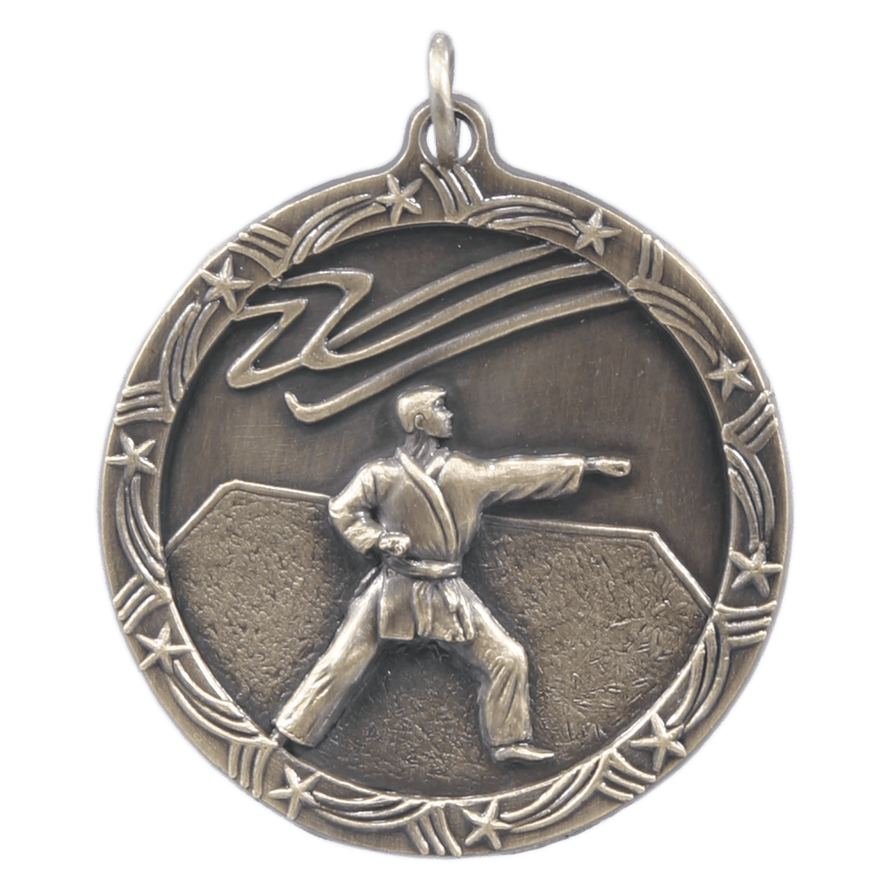 1 3/4" Antique Silver Martial Arts Shooting Star Medal