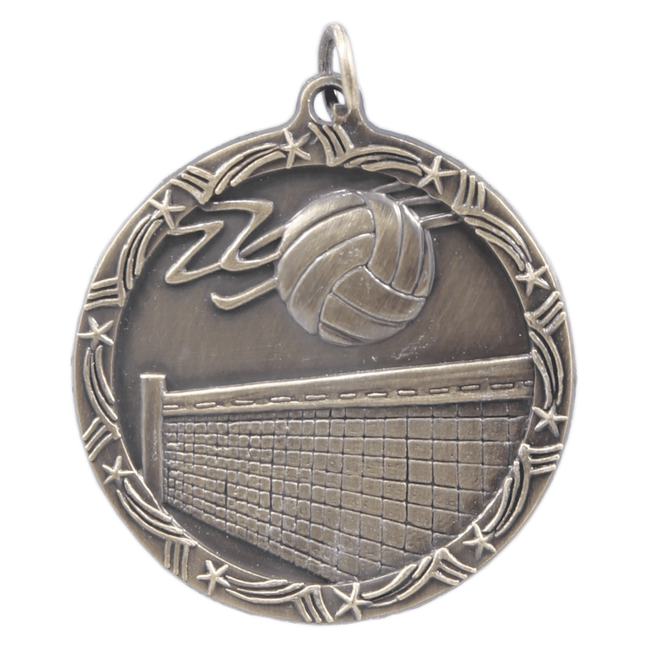 1 3/4" Antique Silver Volleyball Shooting Star Medal