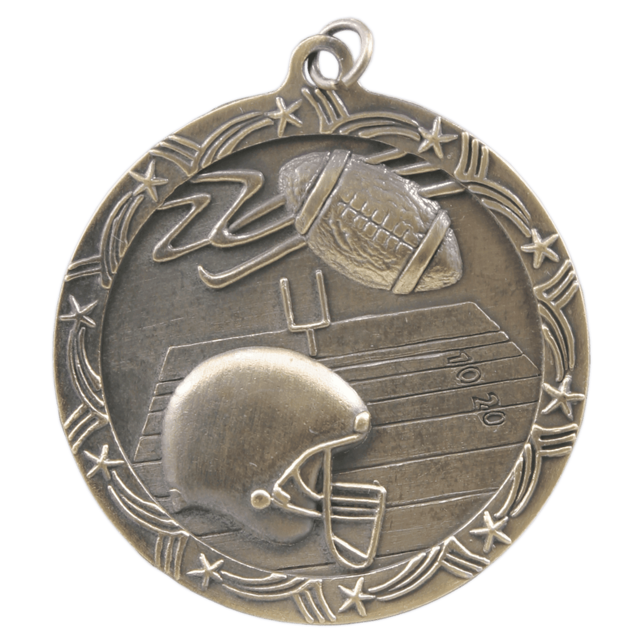 2 1/2" Antique Silver Football Shooting Star Medal