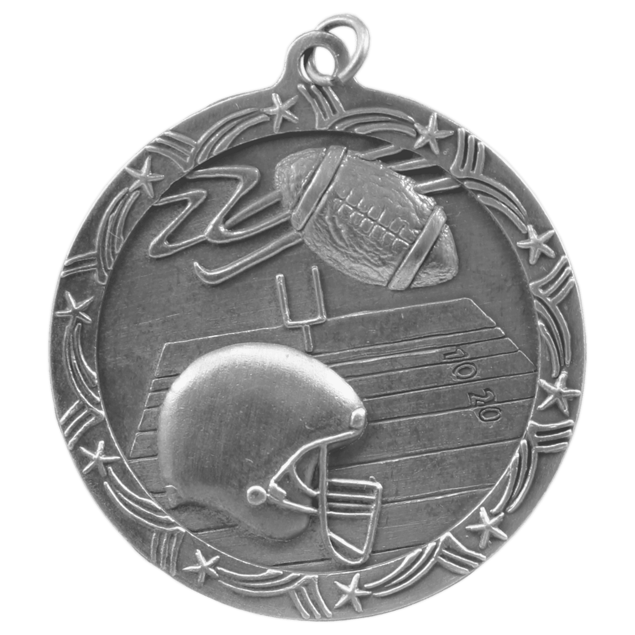 2 1/2" Antique Silver Football Shooting Star Medal