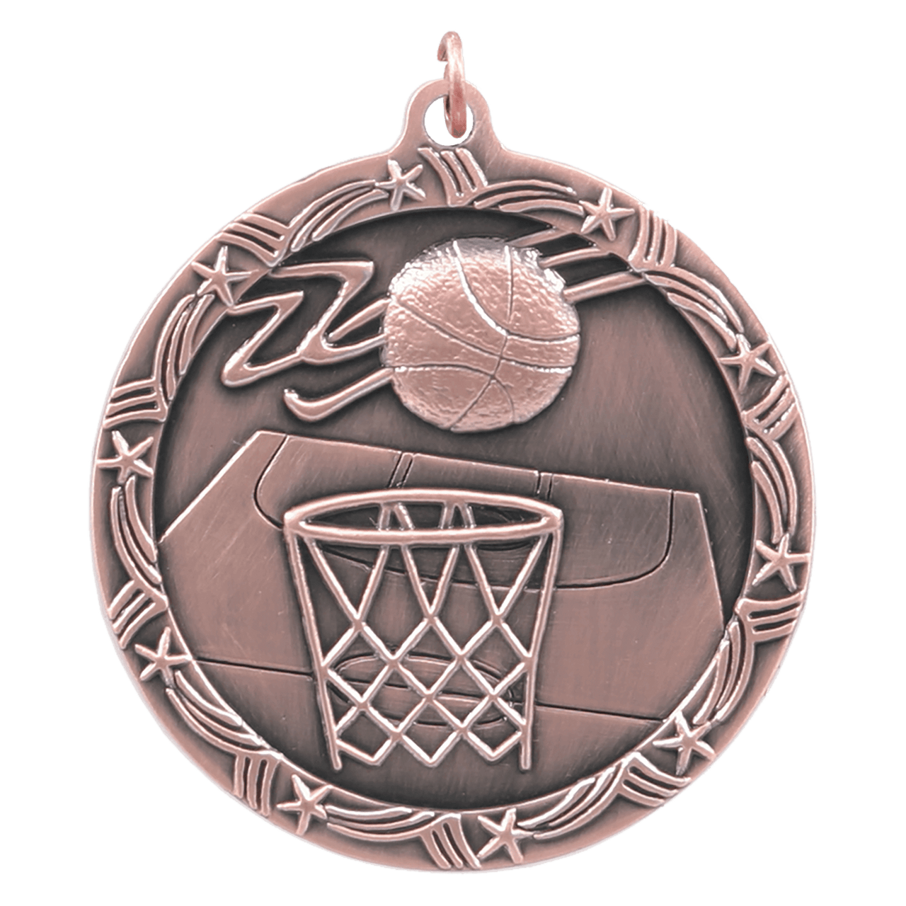 2 1/2" Antique Silver Basketball Shooting Star Medal