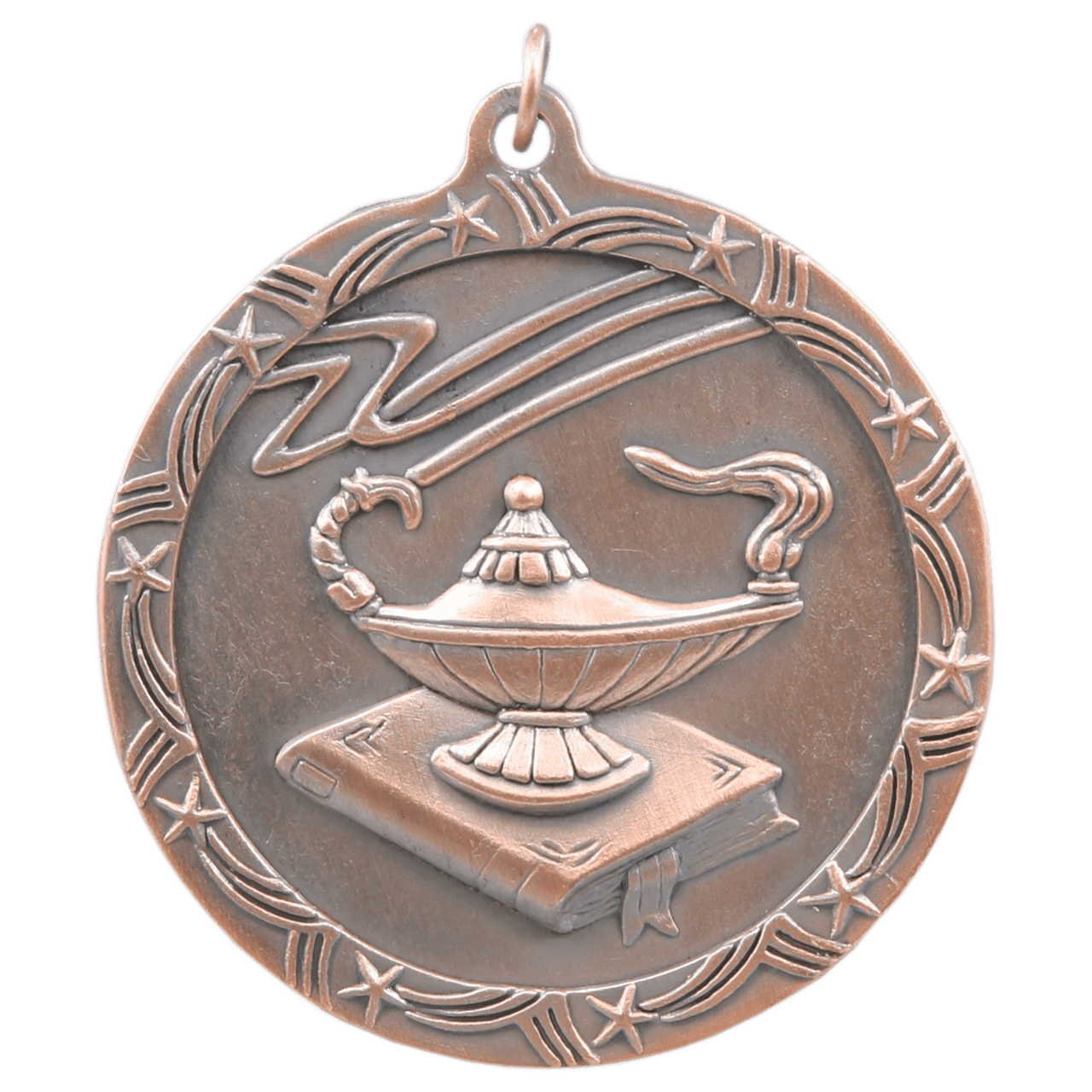 1 3/4" Antique Silver Lamp of Knowledge Shooting Star Medal