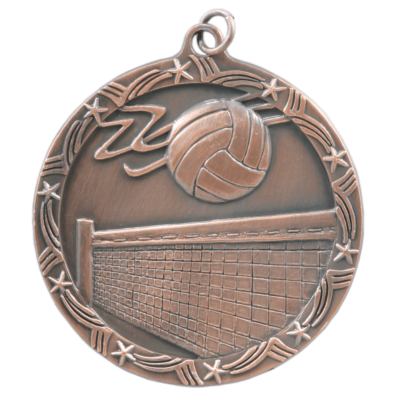 1 3/4" Antique Silver Volleyball Shooting Star Medal