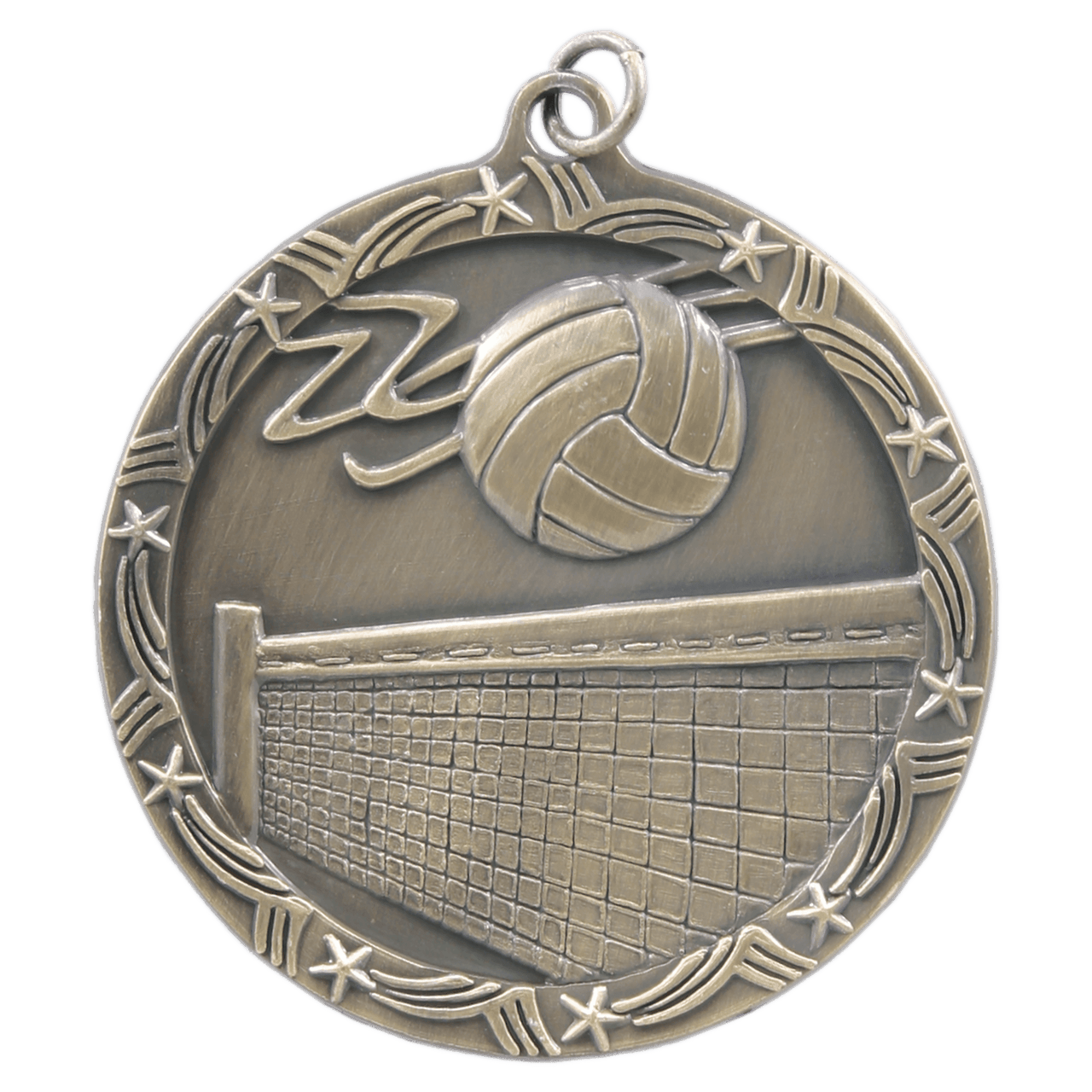 1 3/4" Antique Silver Volleyball Shooting Star Medal