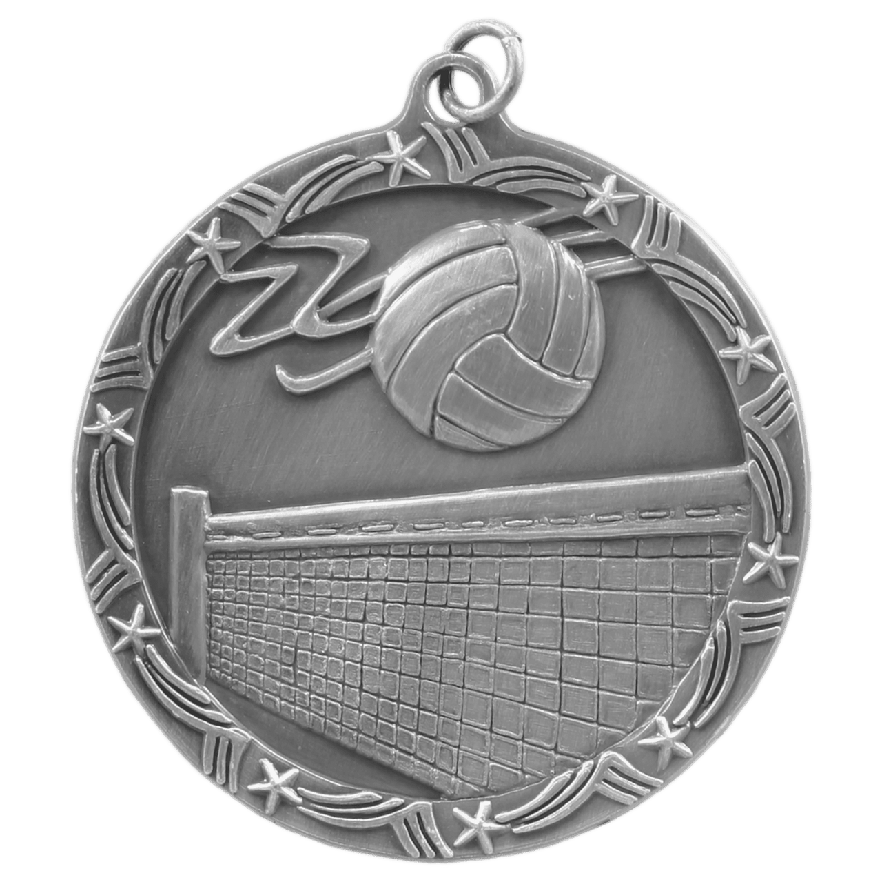 1 3/4" Antique Silver Volleyball Shooting Star Medal
