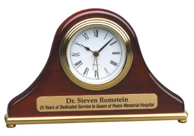 8 1/4" x 7 1/2" Rosewood Piano Finish Clock with Gold Columns